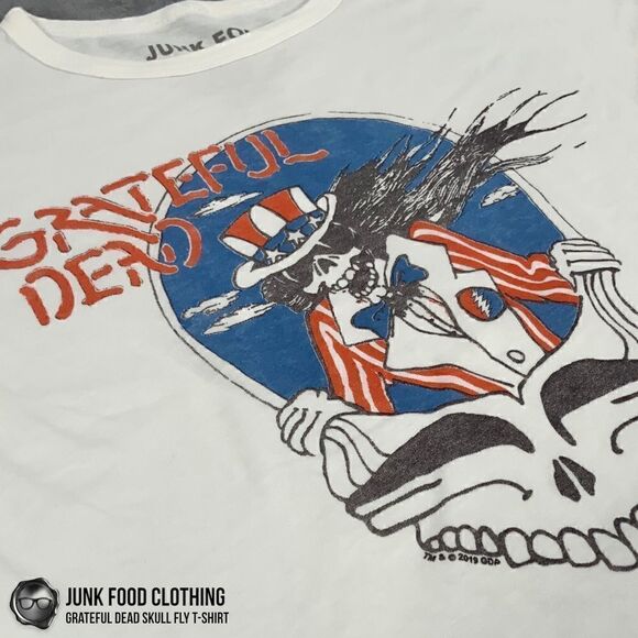 JUNK FOOD CLOTHING GRATEFUL DEAD SKULL FLY TEE IN WHITE UNISEX KIDS SIZE S, M, L - Picture 3 of 11